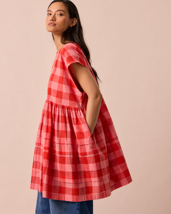 Ella Pink Lemonade Check Cotton Linen Dress – Beyond Nine