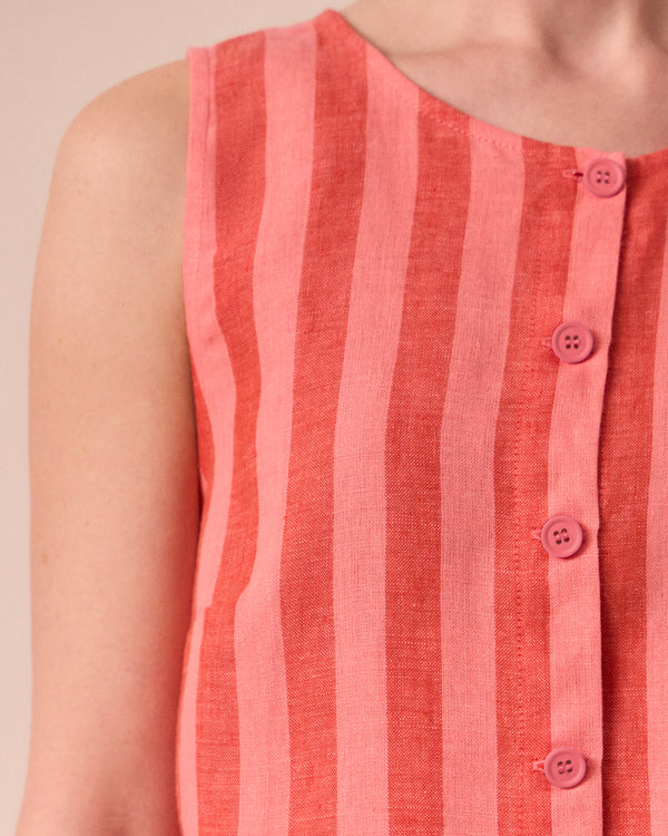 model wears elodie sorbet stripe linen top