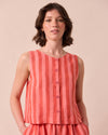 model wears elodie sorbet stripe linen top