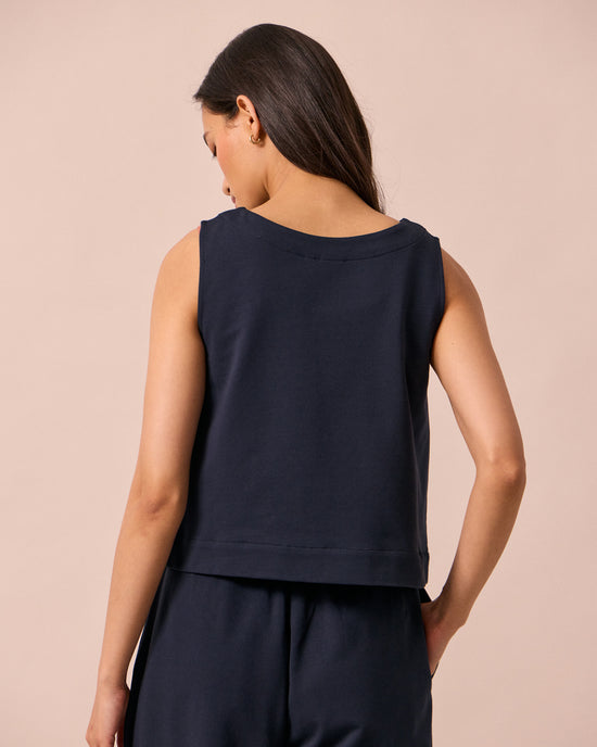 model wears esme ink jersey top