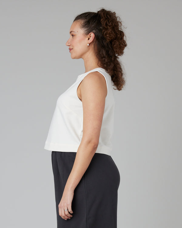 pregnant model wears esme jersey ecru top