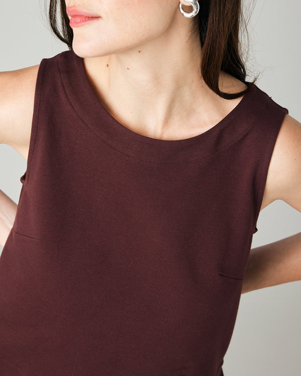 model wears burgundy jersey esme top