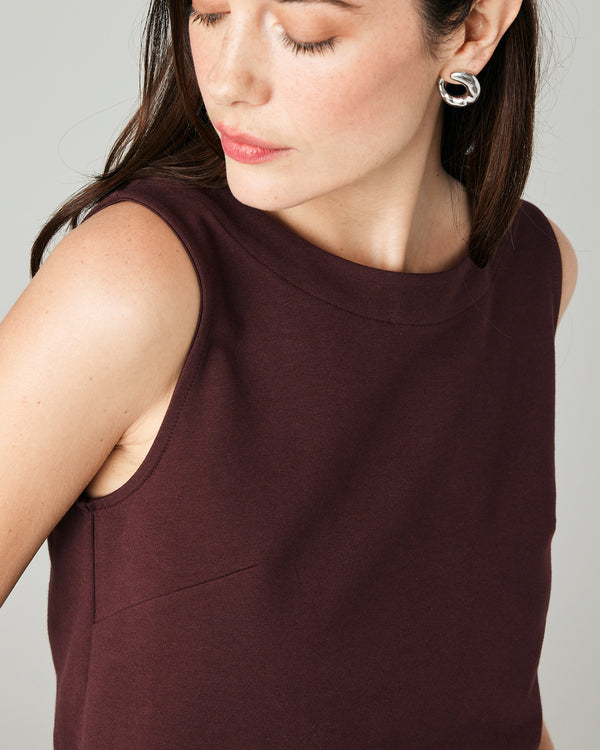 model wears burgundy jersey esme top