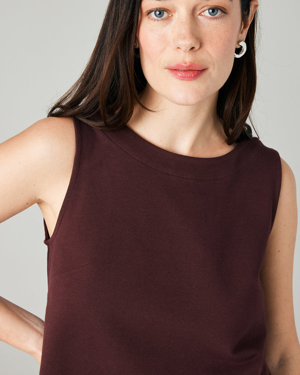 model wears burgundy jersey esme top