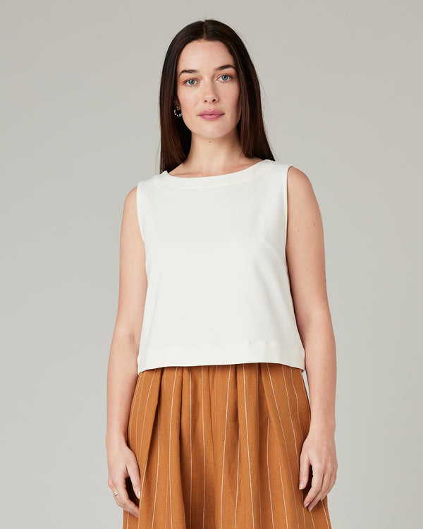 model wears esme jersey ecru top