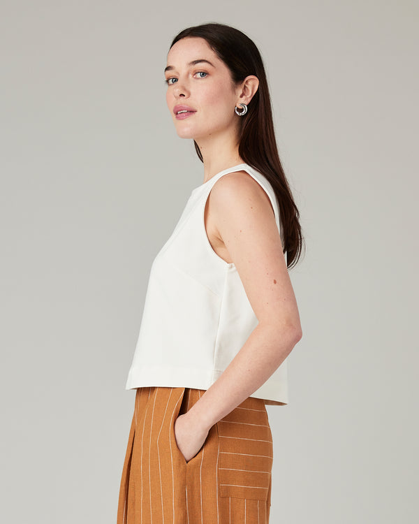 model wears esme jersey ecru top