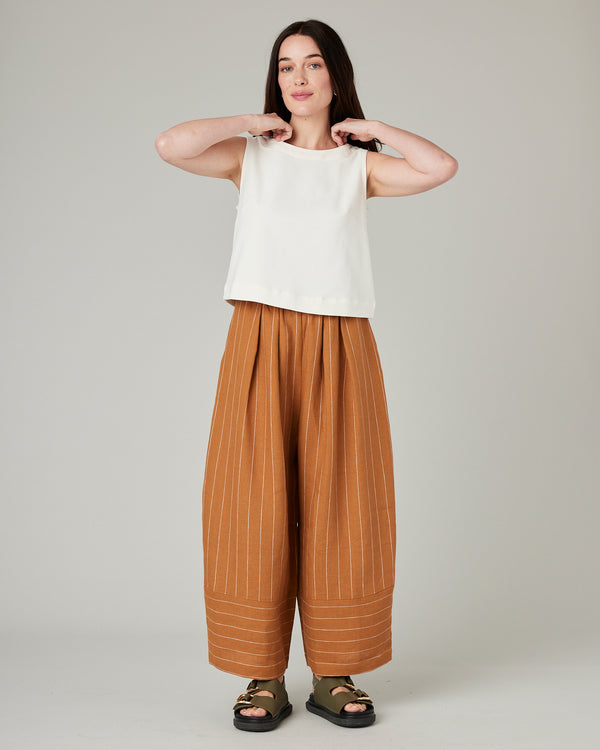 model wears esme jersey ecru top