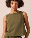 model wears esme light olive jersey top