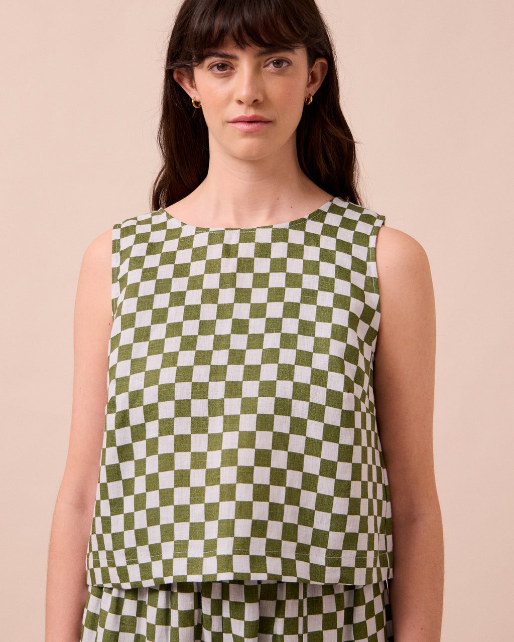 Esme Sky Checkerboard Linen Top