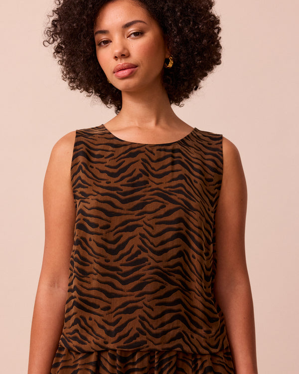 model wears esme tiger print cupro top