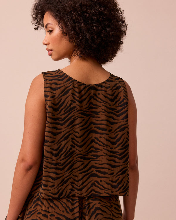 model wears esme tiger print cupro top