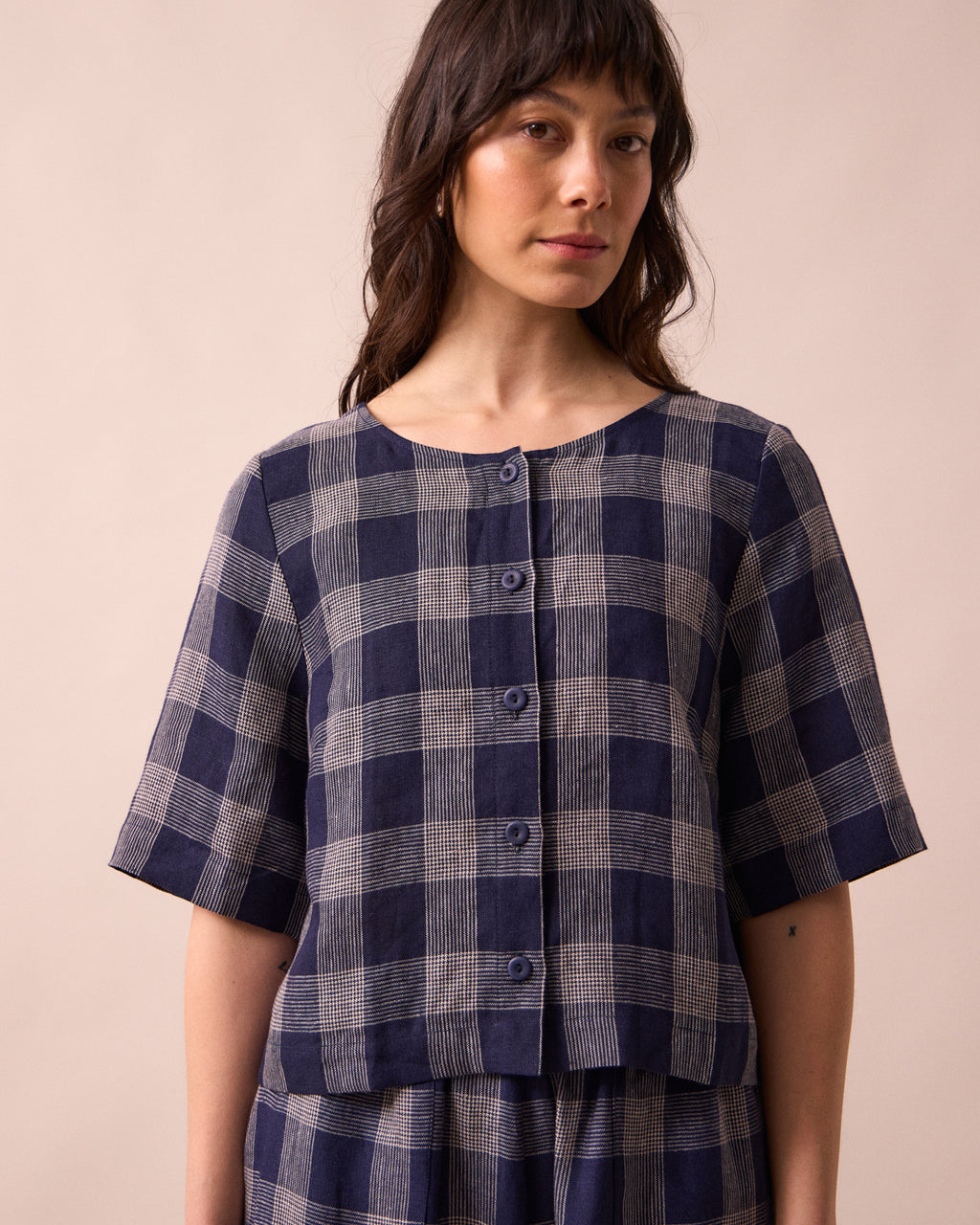 Evelyn Plaid Linen Top