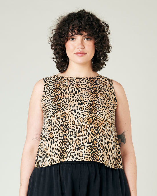 model wears leopard print cupro esme top