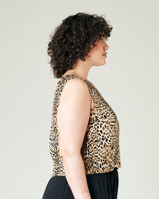 model wears leopard print cupro esme top