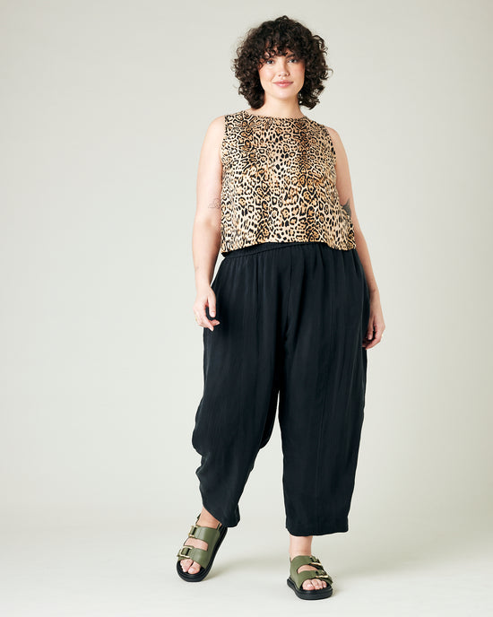 model wears leopard print cupro esme top