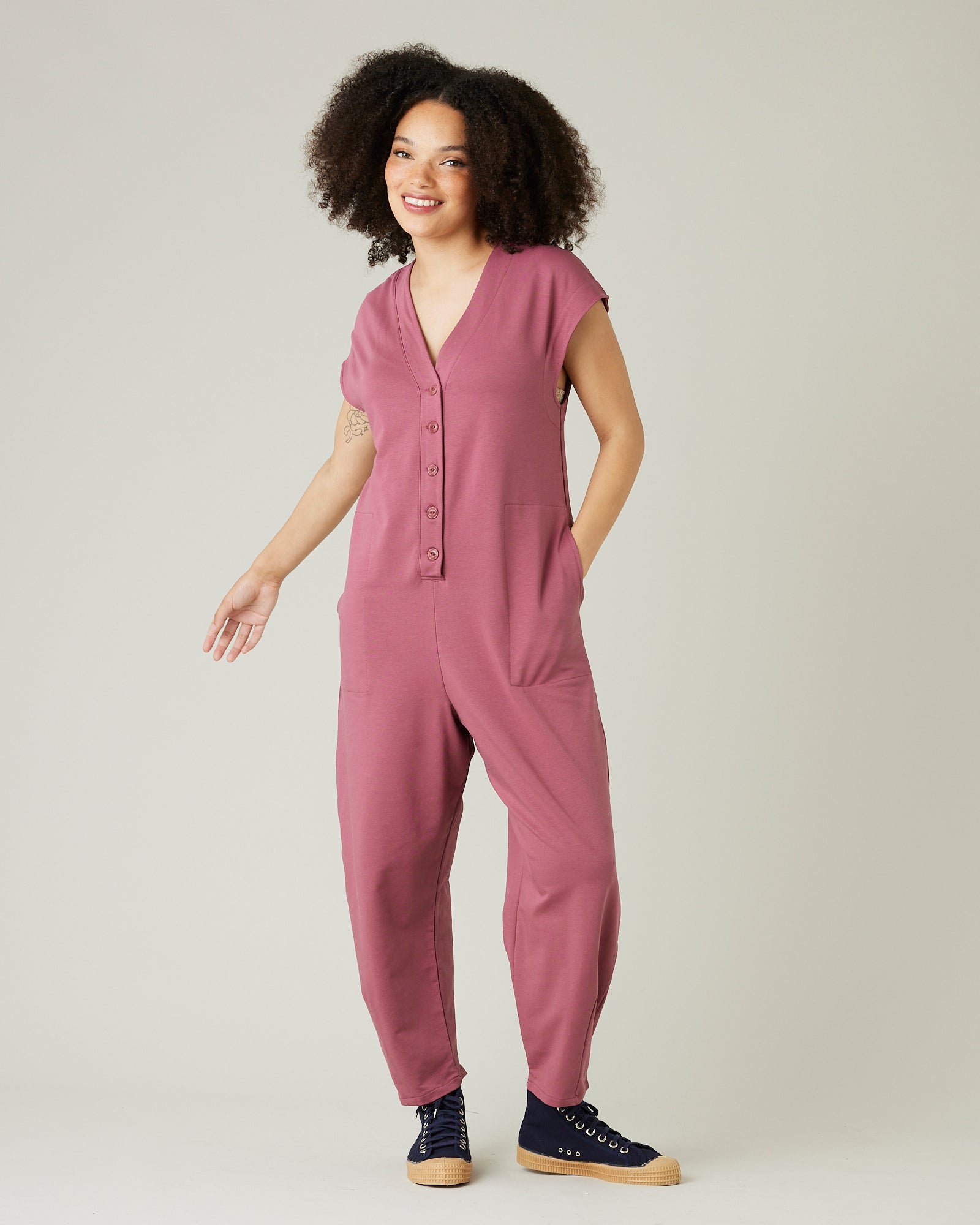 Pink suede jumpsuit deals