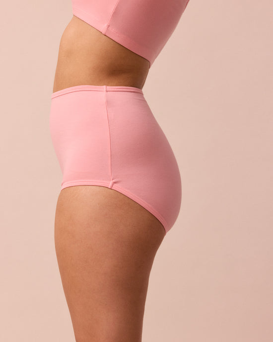 model wears petal pink full coverage jersey knicker