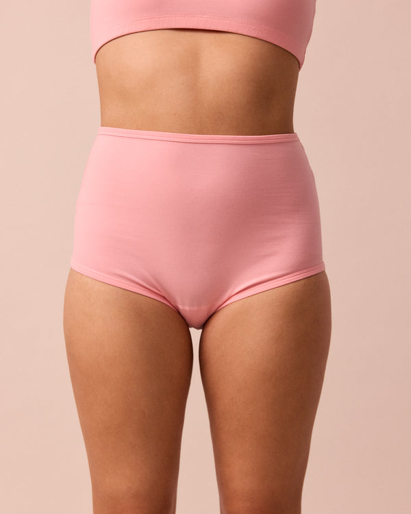 model wears petal pink full coverage jersey knicker