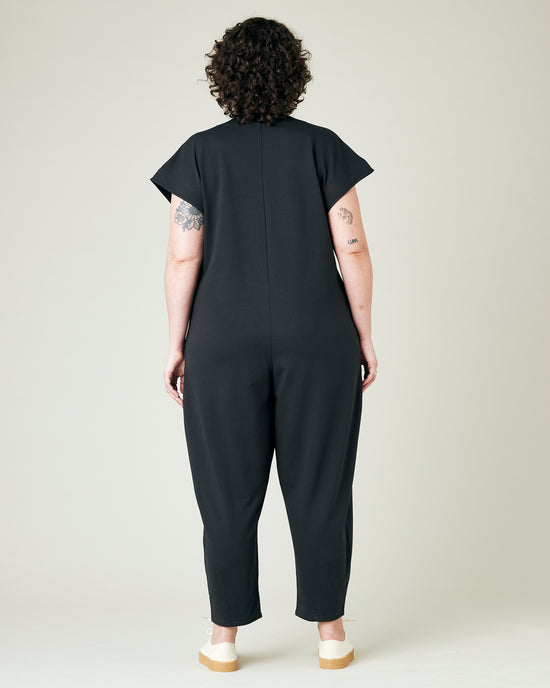 model wears slate jersey frankie jumpsuit