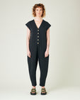 model wears slate jersey frankie jumpsuit