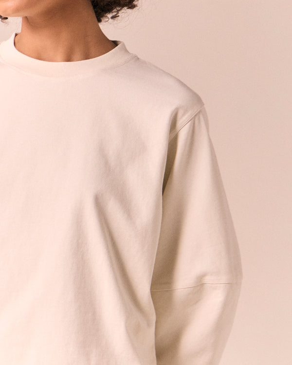 model wears grace bone jersey top