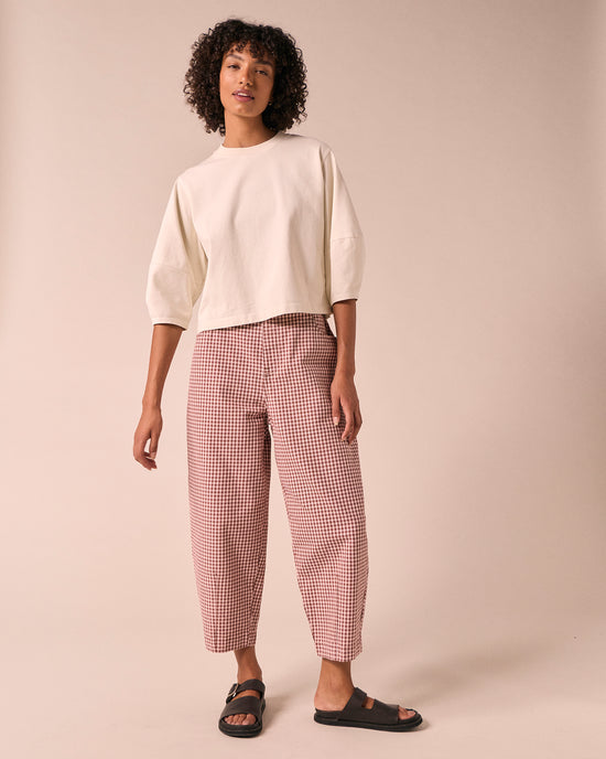 model wears grace bone jersey top