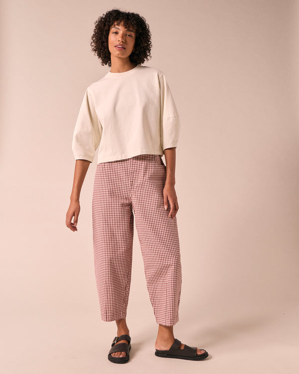 model wears grace bone jersey top