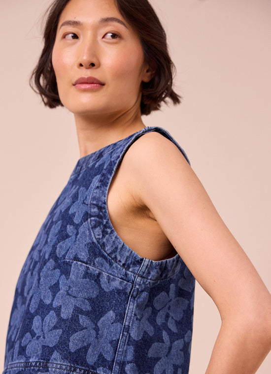 model wears hailey pressed flower denim top