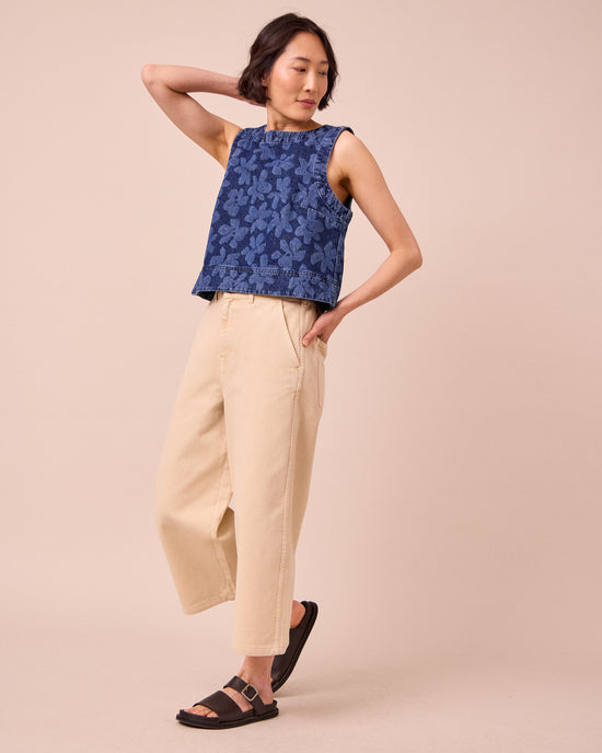 model wears hailey pressed flower denim top