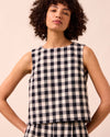 model wears hailey black and white check denim top
