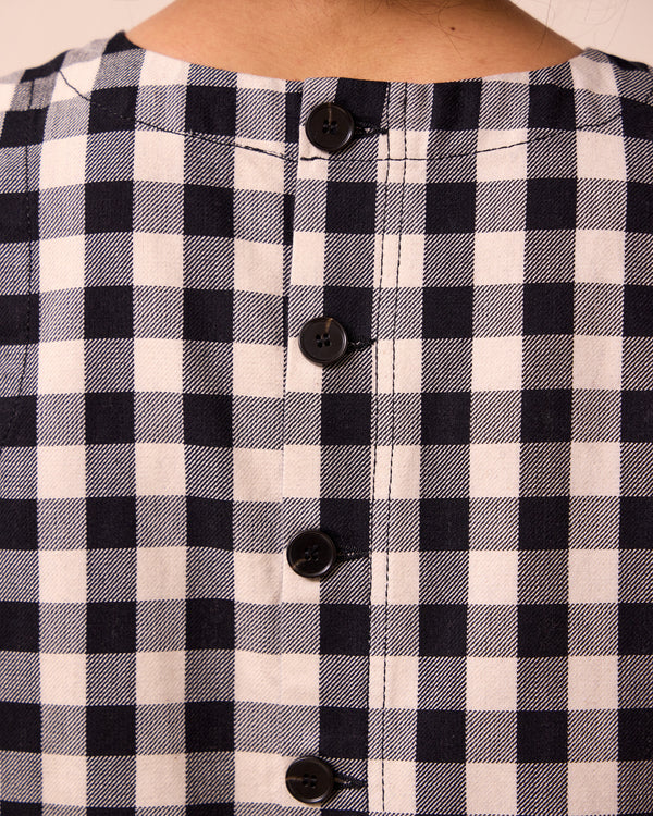 model wears hailey black and white check denim top