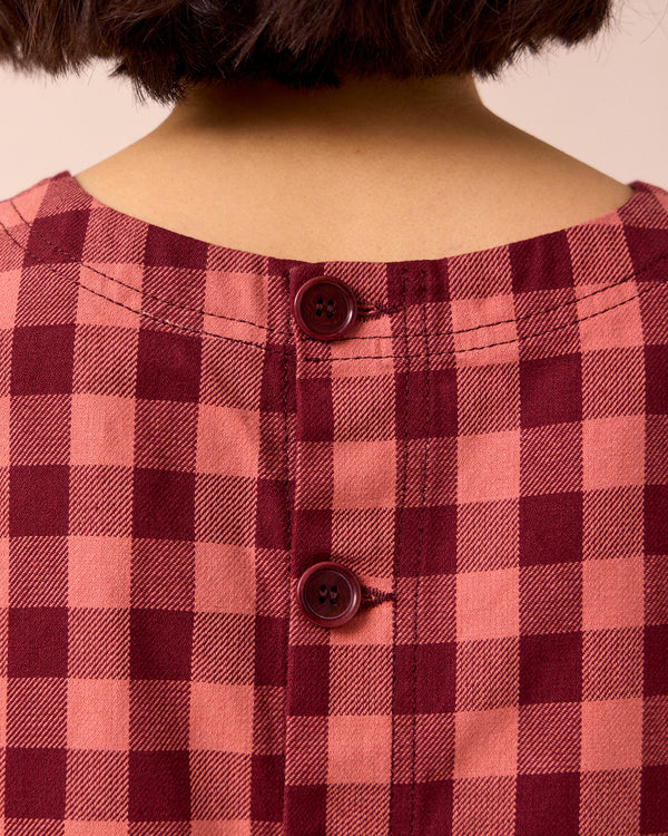 model wears hailey cactus rose check denim top