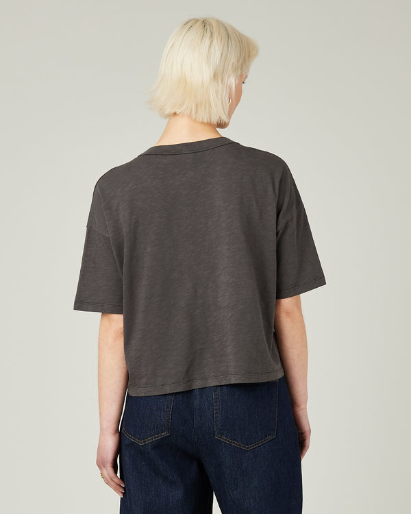 model wears slate henri tee