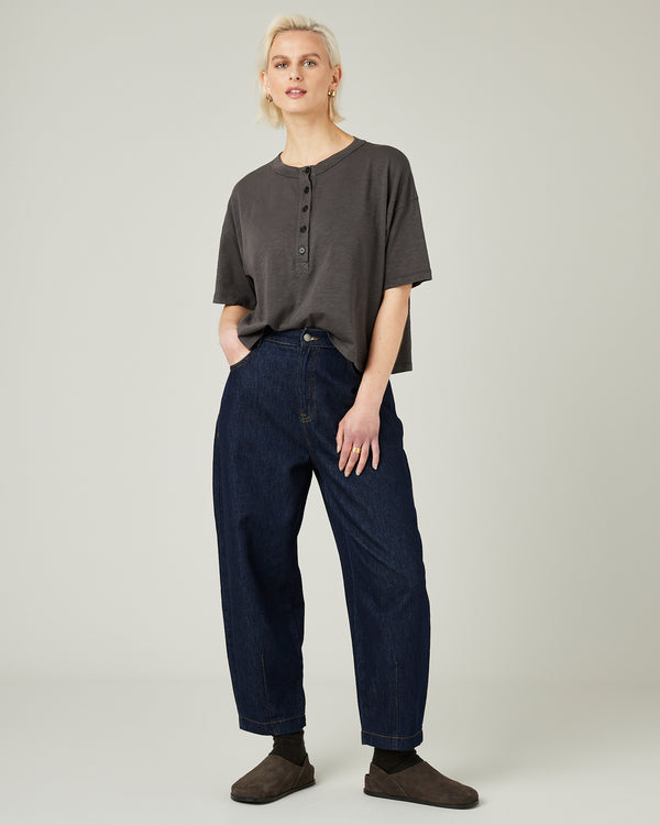 model wears slate henri tee