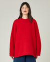 model wears red knitted luna jumper