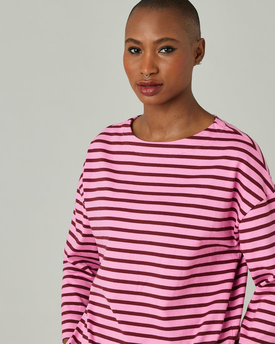 model wears pink and cherry breton 