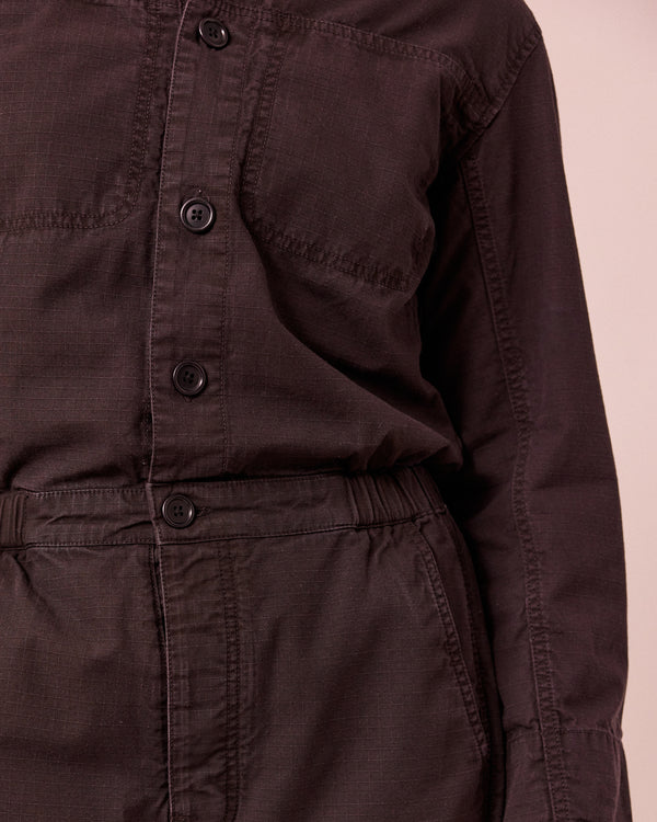 model wears jill ganache textured cotton jumpsuit