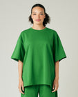 model wears juniper green jersey jude top