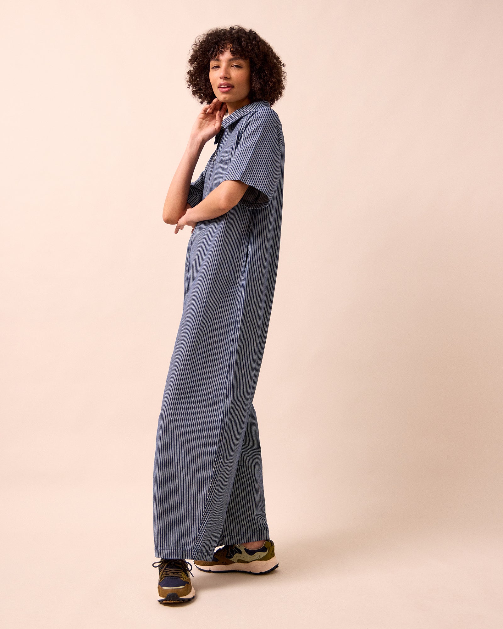 Juno Navy Hickory Stripe Denim Jumpsuit – Beyond Nine
