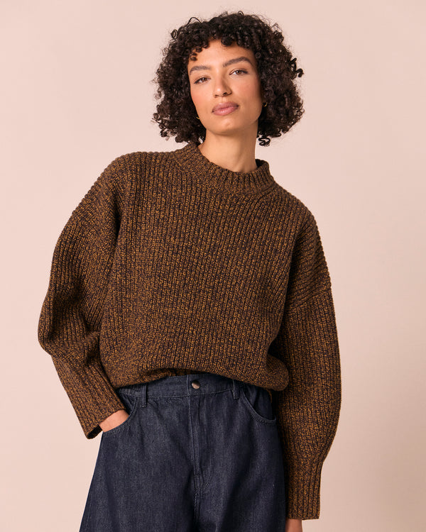 model wears kristie autumn twit knitted jumper