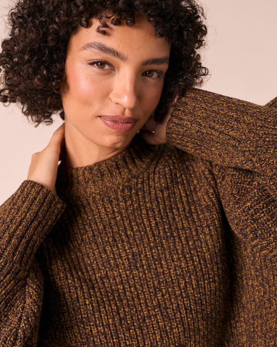 model wears kristie autumn twit knitted jumper