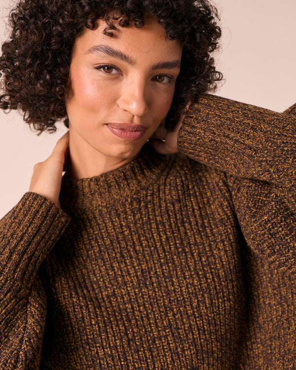 model wears kristie autumn twit knitted jumper