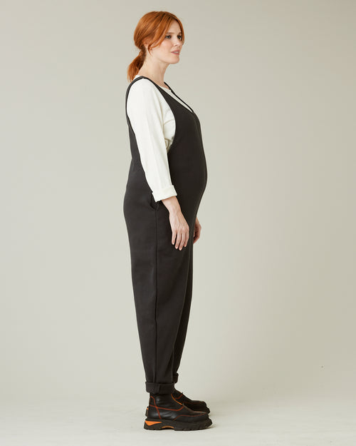 pregnant model wears slate laura jumpsuit