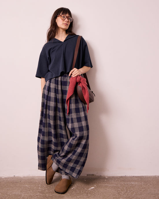 Layne Navy Plaid Linen Trousers