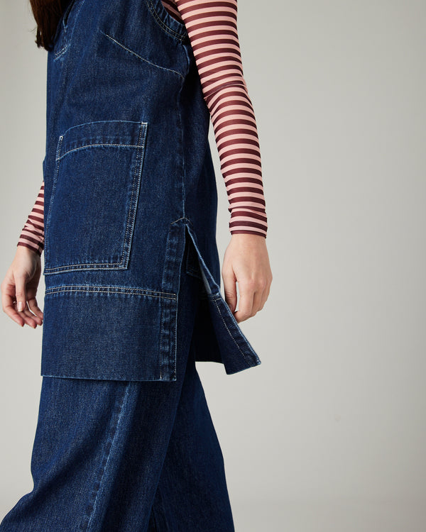 model wears tabby dark wash denim tunic 