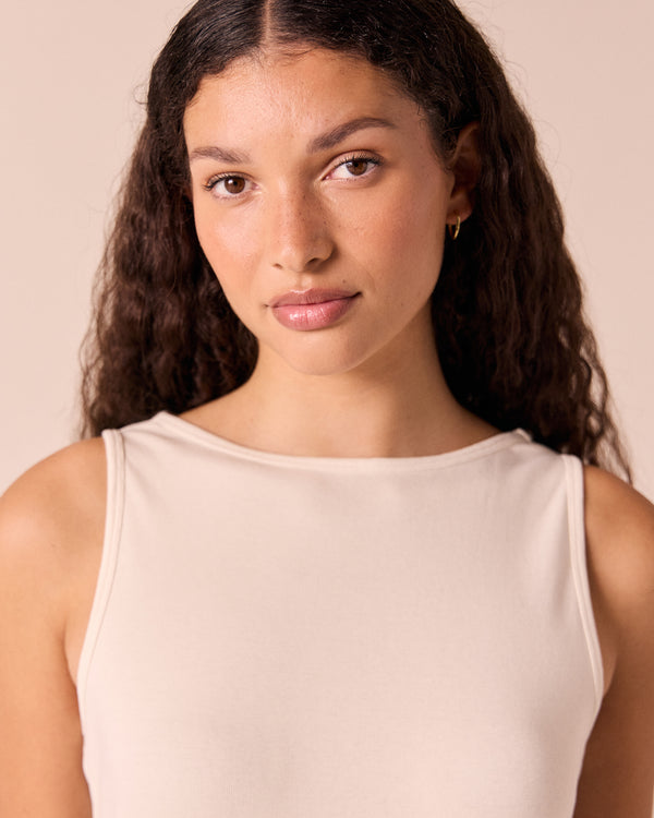 model wears liana bone jersey top