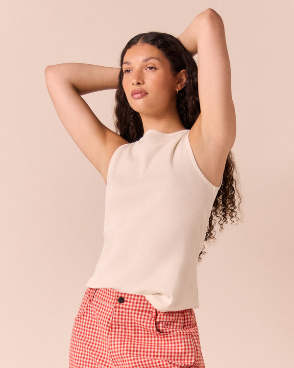 model wears liana bone jersey top