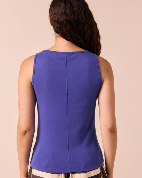 model wears liana cobalt blue jersey top