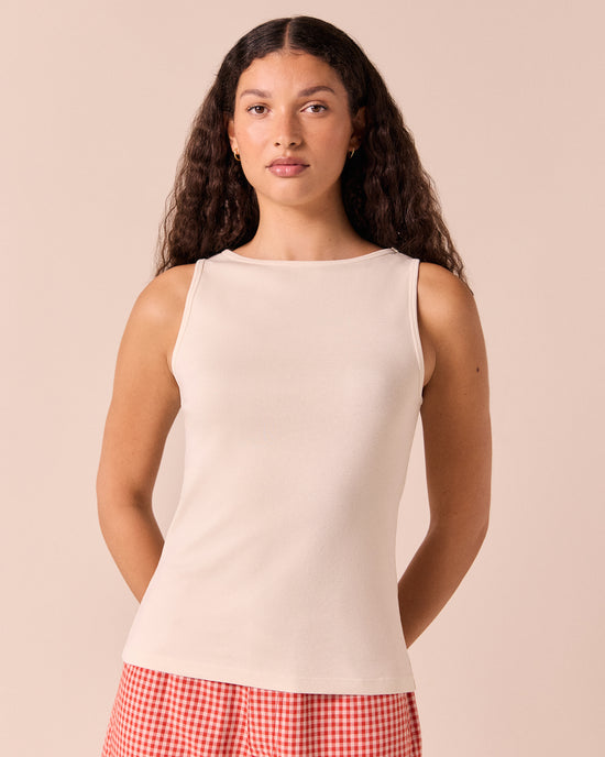 model wears liana bone jersey top