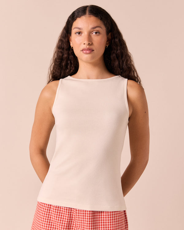 model wears liana bone jersey top